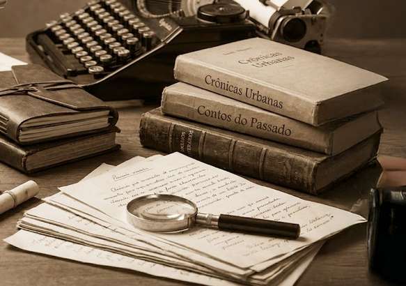 Detalhe editorial de uma lupa sobre documentos